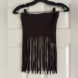 Chocolate Brown Ribbed Fringe Tube Top Size S